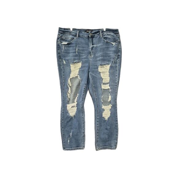 Judy Blue Denim - Judy Blue Jeans Women's Distressed Straight Fit Denim Ripped JB88446 MD 22W